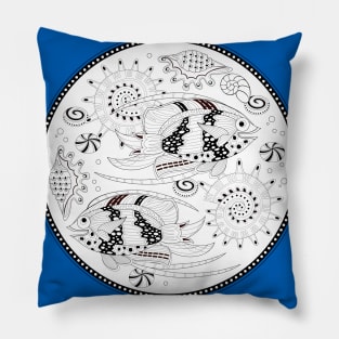 Medallion with fantastic fishes. Pillow