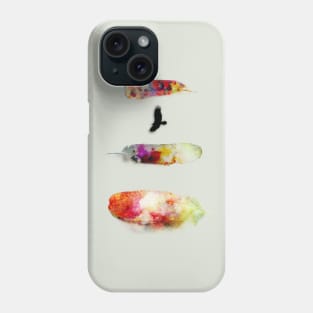 Three Water Colour Feathers and a Bird Phone Case