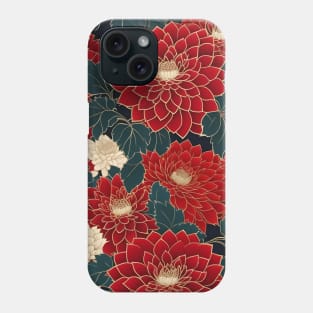 Red Dahlia Pattern, Japanese Chiyogami Phone Case