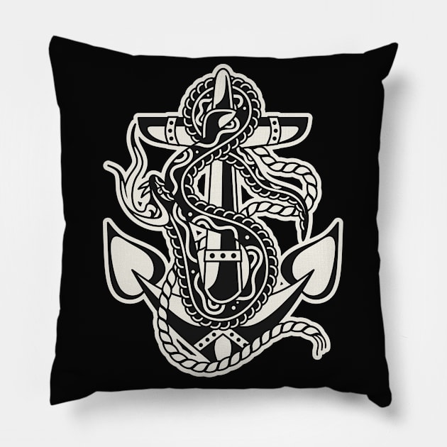 Traditional Anchor and snake Pillow by Inkshit13