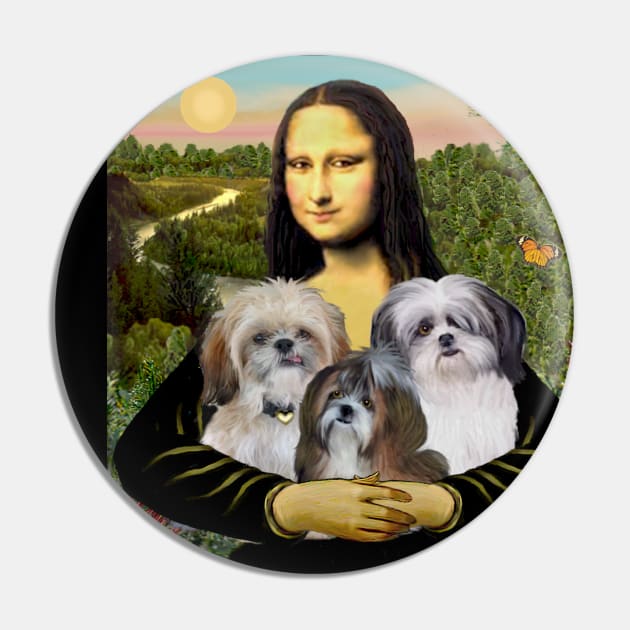 Mona Lisa and her Three Sweet Shih Tzus Pin by Dogs Galore and More