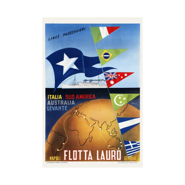 Flotta Lauro Napoli Genova Italy Vintage Travel Poster by vintagetreasure