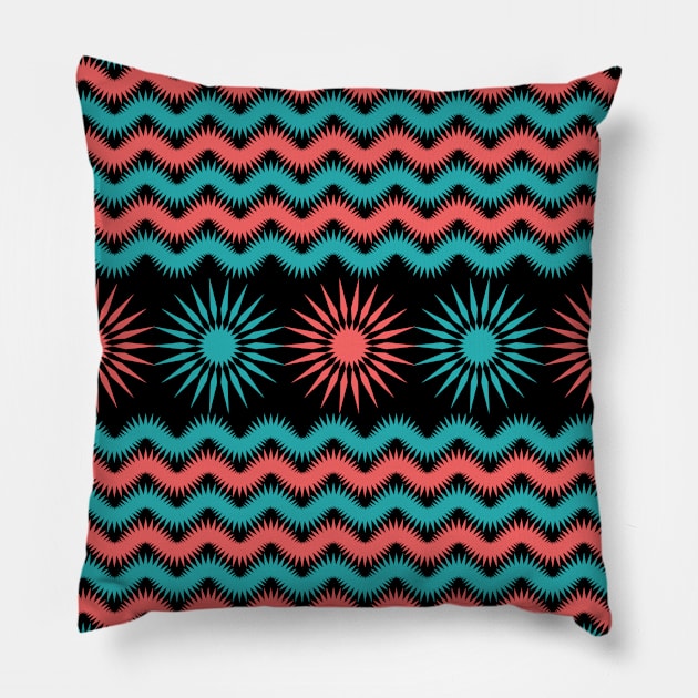 Zigzag Geometrical Pattern With Flowers Pillow by IsmaSaleem