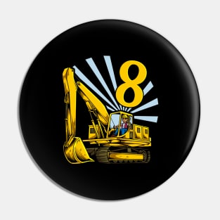 Excavator 8 year old birthday Pin