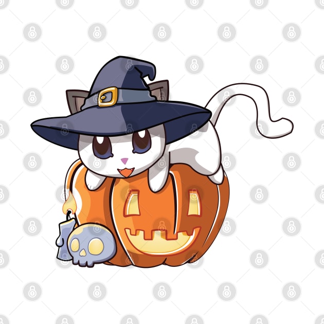 White Cat on a Pumpkin by Myanko