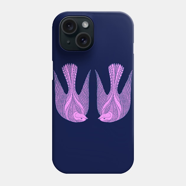 Cute pink love bird couple in the air Phone Case by iulistration