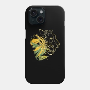 Yellow Lily Line Art Tiger Head Phone Case