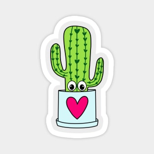 Cute Cactus Design #332: Cute Cactus In A Heart Pot Magnet