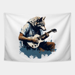 Wolf Playing Guitar Tapestry