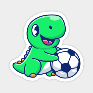 Cute Dinosaur Playing Football Cartoon Magnet