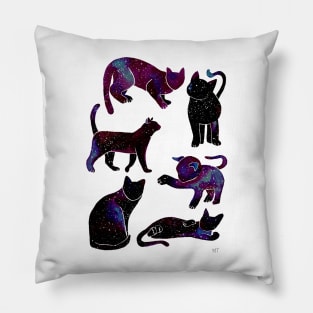 Galaxy Cats Pattern - Black Pillow