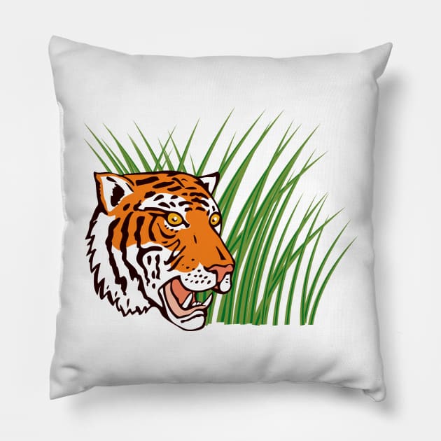 Tiger Hiding in Grass Retro Pillow by retrovectors