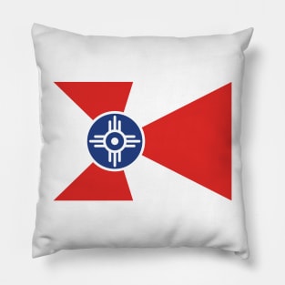 Wichita City Flag White, Red, Blue Pillow