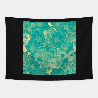 Flower pattern in turquoise, green and yellow colors , seamless Tapestry