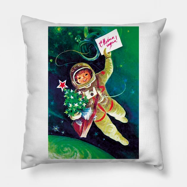 Space New Year, Space Christmas, Soviet posterart Pillow by ArtFay