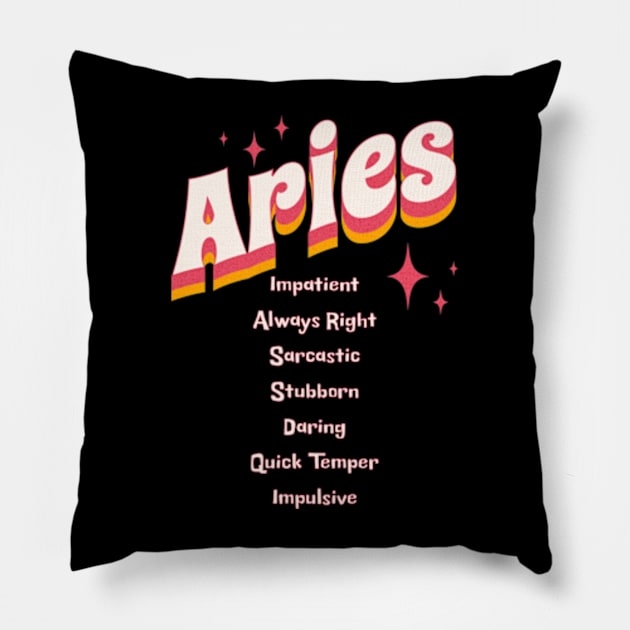 Aries Zodiac Sarcastic Snarky Traits Birthday Pillow by Lavender Celeste