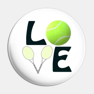 Tennis Love with Ball and Rackets for Players and Fans (Black Letters) Pin