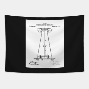 Tesla Transmitter Patent - Electrician Maker Workshop Art - White Tapestry