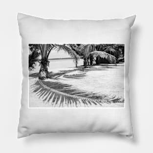 Palm and shadow on beach Pillow