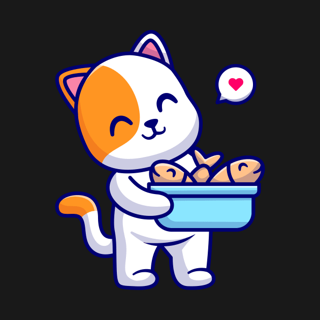 Cute Cat Bring Fish In Bucket Cartoon by Catalyst Labs