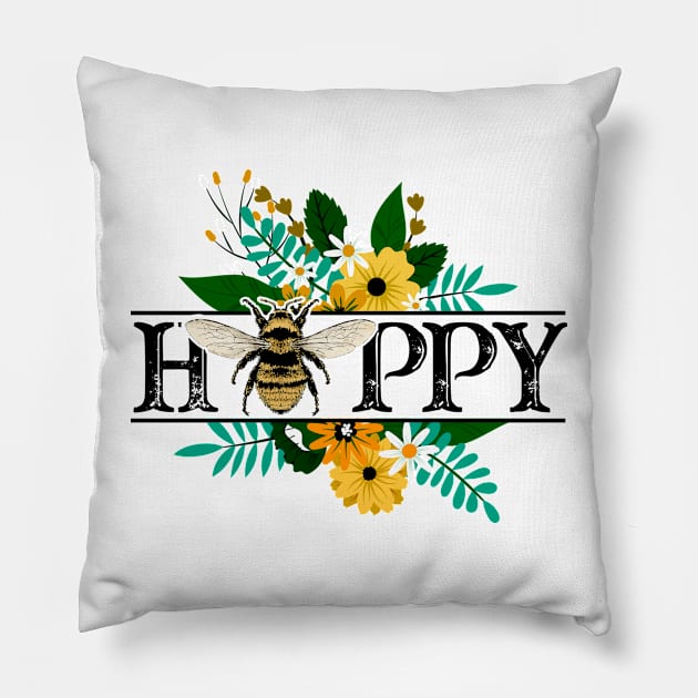 Bee Happy Flowers Pillow by Tidewater Beekeepers