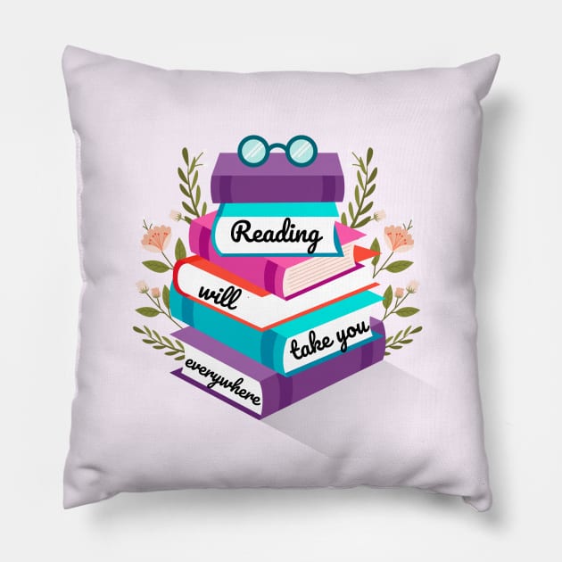 Reading will take you everywhere Pillow by Vintage Dream