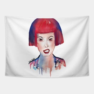 Cool Girl with Red and Blue Hair 'Making a Face' Tapestry