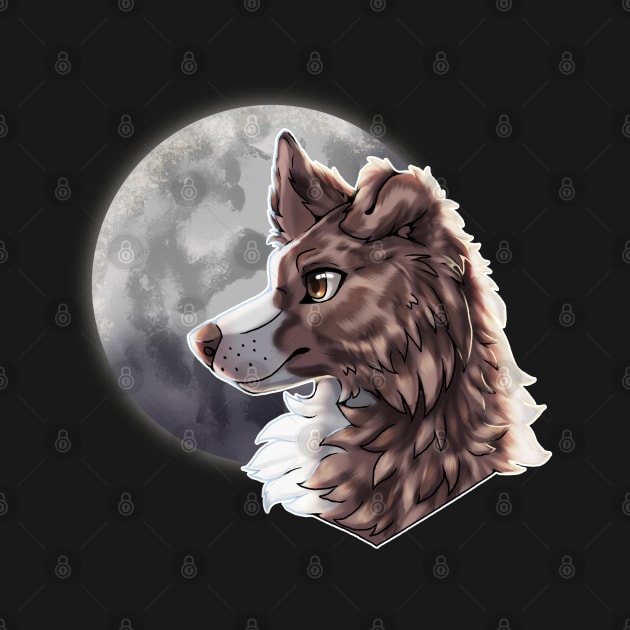 Lilac Brown Merle Border Collie with Night Sky Full Moon by Bamsdrawz