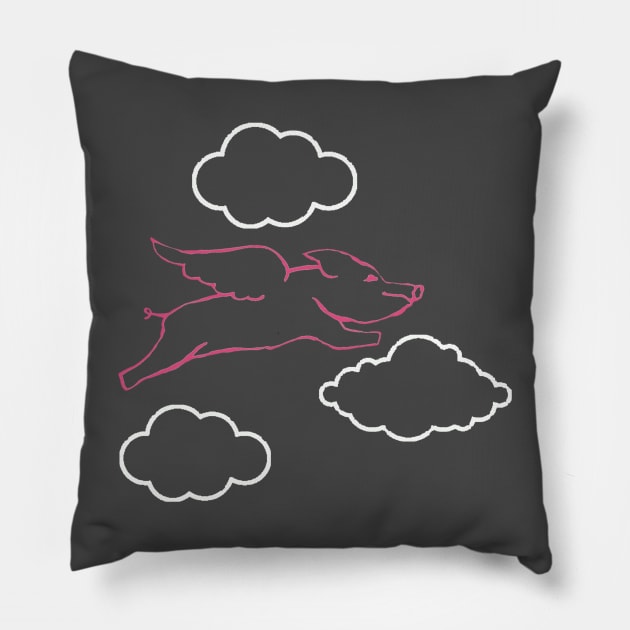 Flying Pig and Clouds Pillow by DonWillisJrArt