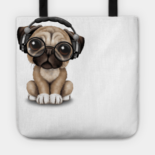 Cute Pug Puppy Dj Wearing Headphones and Glasses Tote