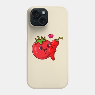 Cute Tomato Hug Chili Couple Cartoon Phone Case