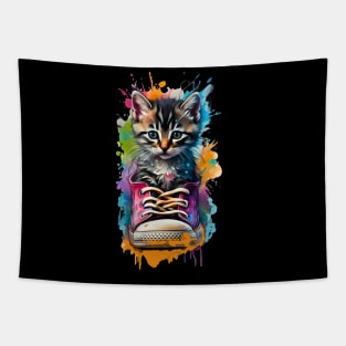 Cute Kitten In A Sneaker Watercolor Color Splash Design Tapestry