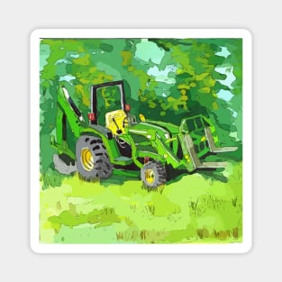 Artistic illustration of a “green” backhoe tractor with front loader Magnet