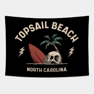 Vintage Surfing Topsail Beach North Carolina // Retro Surf Skull Tapestry