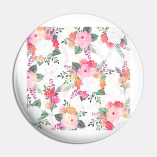 Pink Watercolor Flowers White Design Pin