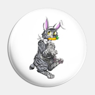 Bobtail BunnyCat: Grey Tabby (White) Pin