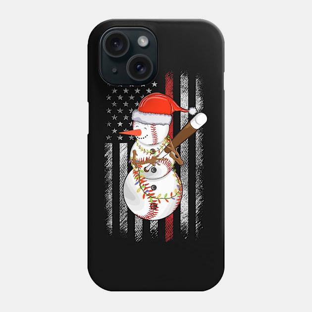 Christmas Snowman Playing Baseball with Us Flag Background Phone Case by Sandra Holloman