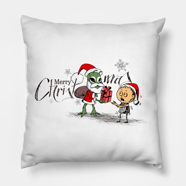 Alien Santa Claus Merry Christmas Pillow by Mako Design 