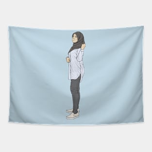 Hijab Girl Blue Sky Outfit Tapestry