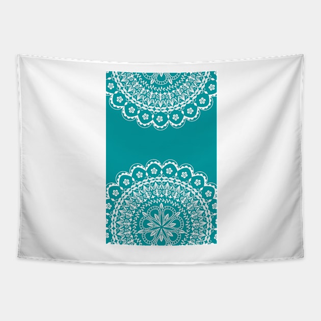 Zen Teal Mandala Tapestry by Kamaloca