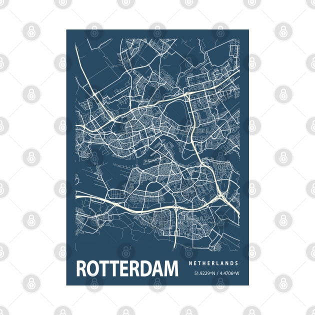 Rotterdam Blueprint Street Map, Rotterdam Colour Map Prints by tienstencil