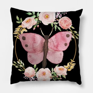 Cute Watercolor Floral Framed Butterfly Pillow