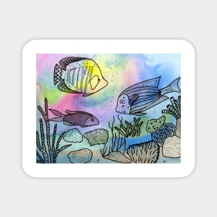 Whimsical fish with watercolor and ink Magnet