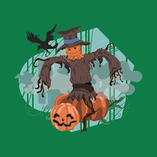 Scarecrow Halloween Pumpkin Crow Hat Horror Fear T-Shirt