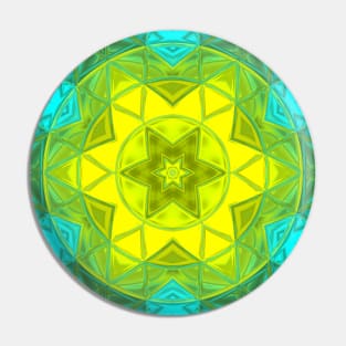 Mosaic Kaleidoscope Flower Yellow Green and Blue Pin