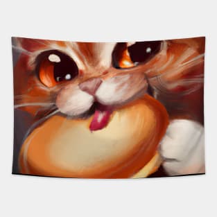 Cat eating Burger Tapestry