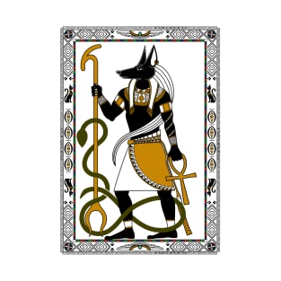 Anubis - Egyptian god - Black, white and gold design T-Shirt