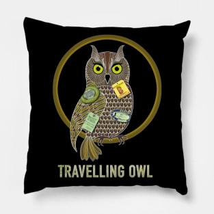 travelling owl, traveling owl art Pillow