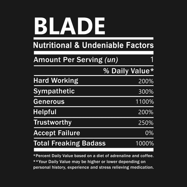 Blade Name T Shirt - Blade Nutritional and Undeniable Name Factors Gift Item Tee by nikitak4um