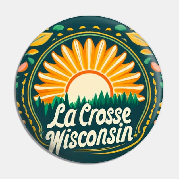 La Crosse Wisconsin Brushwork Rosemaling Style Art Pin by BlueLine Design
